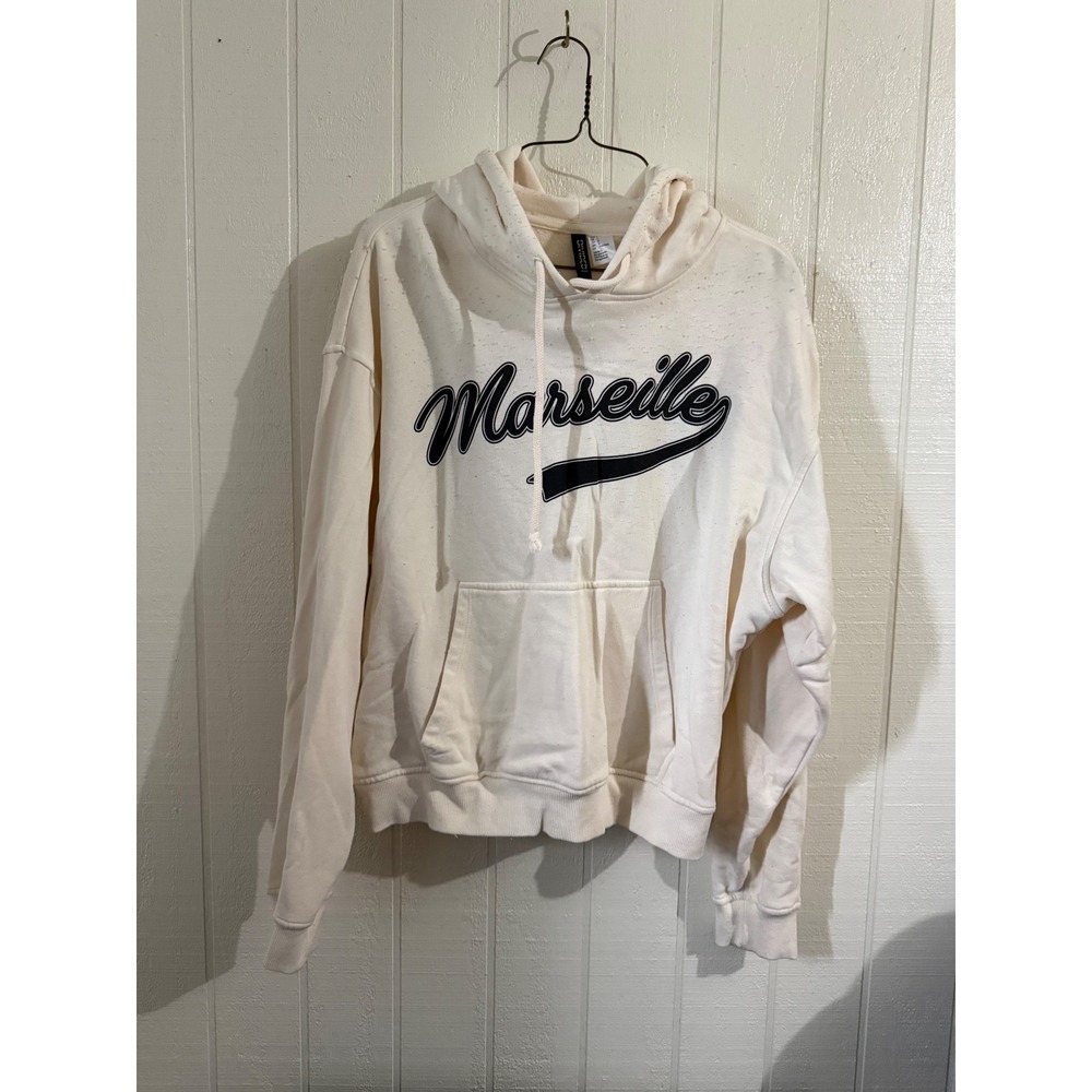 H&M Divided Marseille Graphic Hoodie Cream Off White Large Women Pullover